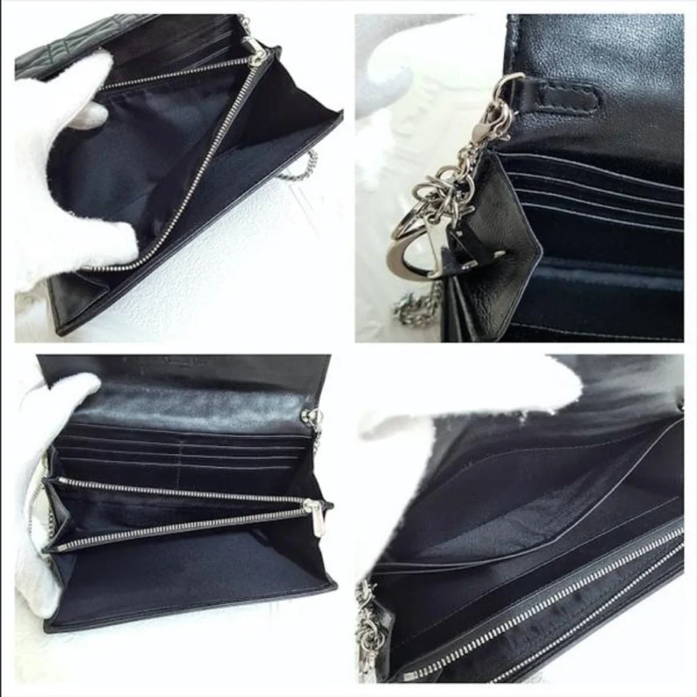 DIOR Cannage Wallet on Chain black lambskin with silver chain
